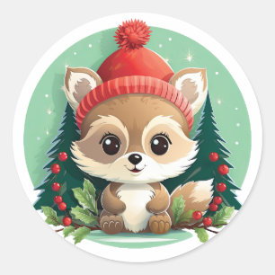 Little Baby Animal Xmas Magic Classic Round Sticker