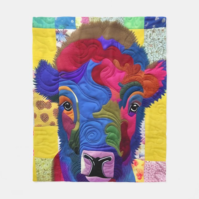 Little Baby Bison Quilt Like Design Fleece Blanket (Front)