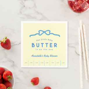 Little Baby Butter Blue Bow Baby Shower Napkin