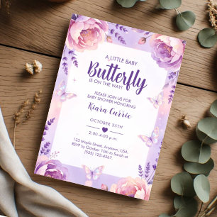 Little Baby Butterfly Purple Lavender Baby Shower Invitation