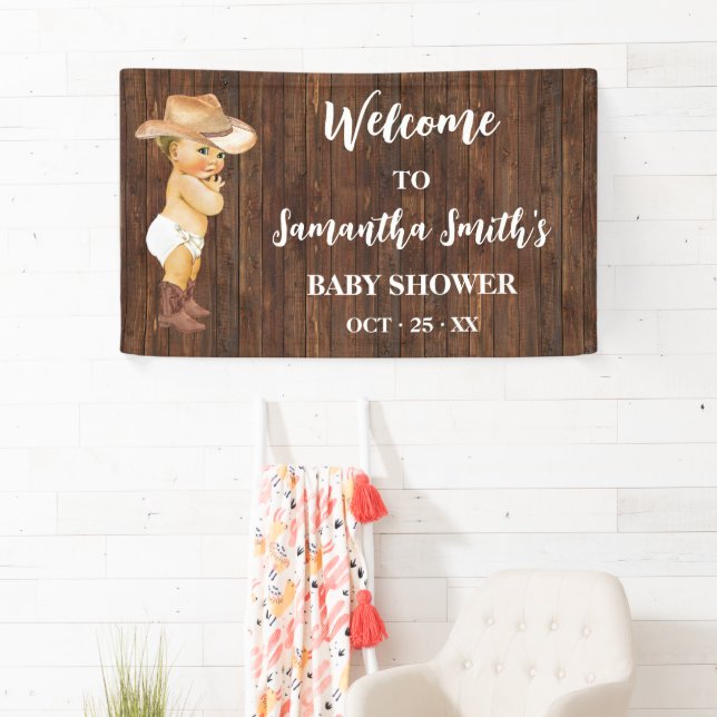 Little Baby Cowboy Western Welcome Baby Shower Banner (Insitu)