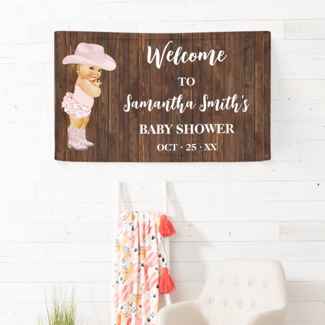 Little Baby Cowgirl Western Welcome Baby Shower Banner (Insitu)