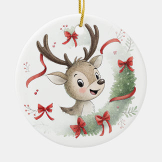 Little Baby Deer Christmas, Cute Fawn  Ceramic Tree Decoration