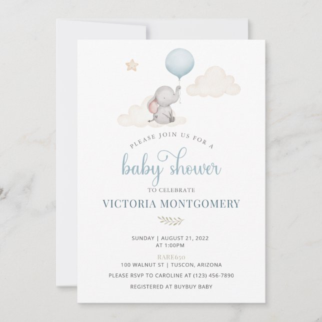 Little Baby Elephant Baby Shower Invitation (Front)