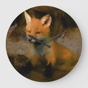 Little Baby Fox Cub Portrait Large Clock