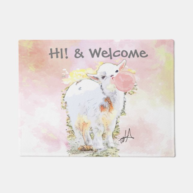 Little Baby Goat with Bubblegum Welcome Mat (Front)
