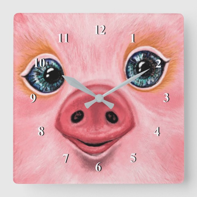 Little Baby Piggy - Smile Square Wall Clock (Front)