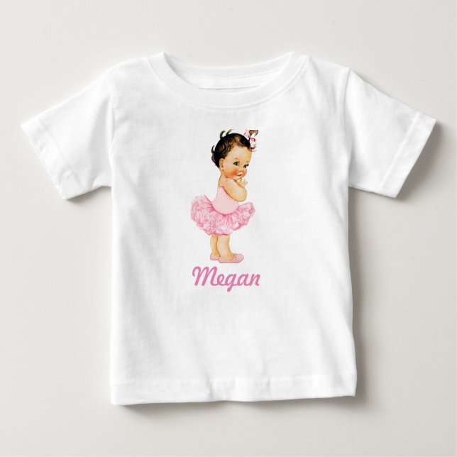 Little Ballerina Brunette Pink Tutu Baby T-Shirt (Front)