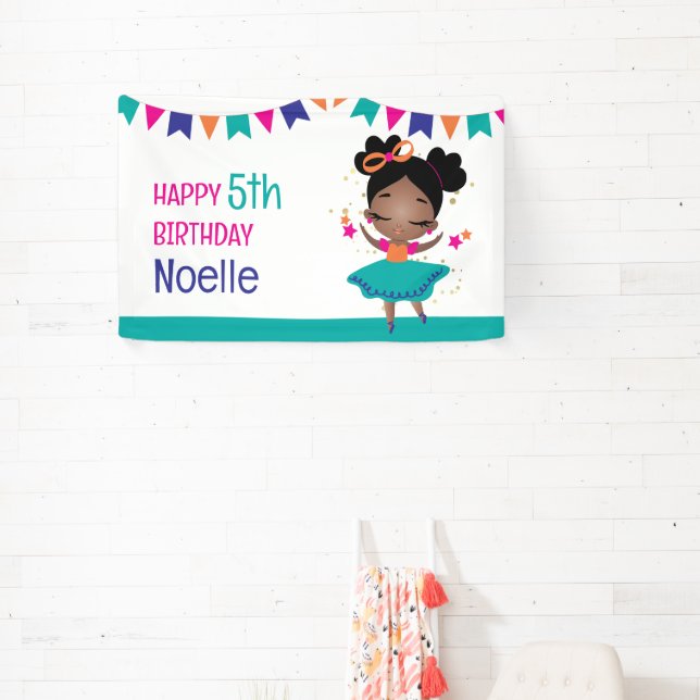 Little Ballerina Colourful Birthday Dress Banner (Insitu)