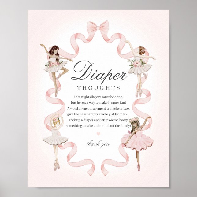 Little Ballerina Diaper Thoughts Baby Shower Poster (Front)