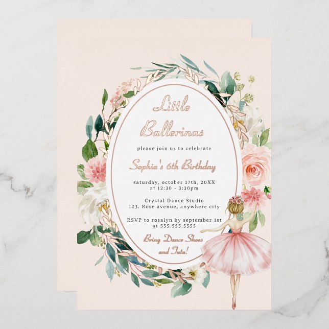 Little Ballerina Floral Rose Gold Kids Birthday  (Front/Back)
