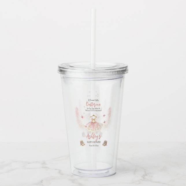 Little Ballerina Is On The Way Tutu Baby Shower Acrylic Tumbler (Front)