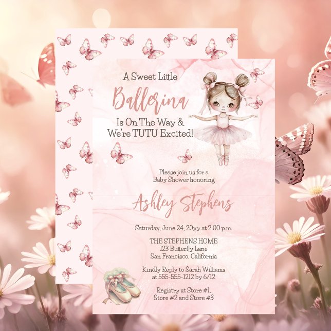 Little Ballerina Is On The Way Tutu Baby Shower Invitation ("A Sweet Little Ballerina Is On The Way & We're TUTU Excited!" Pink Girl Baby Shower Invitation)