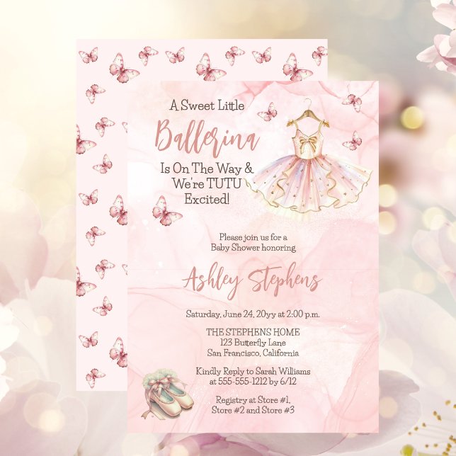 Little Ballerina Is On The Way Tutu Baby Shower Invitation ("A Sweet Little Ballerina Is On The Way & We're TUTU Excited!" Pink Girl Baby Shower Invitation)