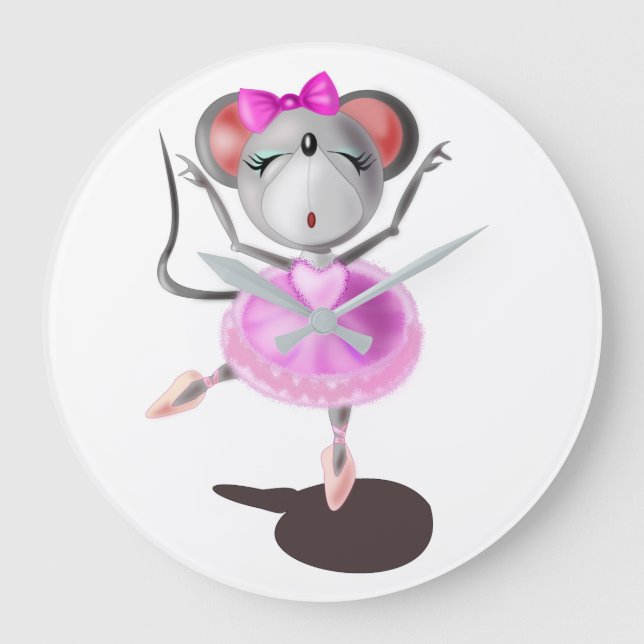 Little Ballerina Mouse Ballet Dancer - Your Colour Large Clock (Front)