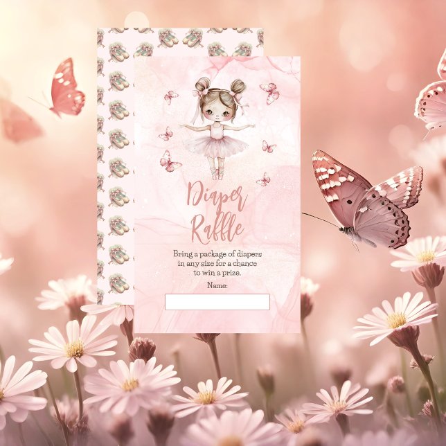 Little Ballerina Pink Baby Shower Diaper Raffle Enclosure Card (A Sweet Little Ballerina Is On The Way & We're TUTU Excited Pink Girl Baby Shower Diaper Raffle Card)