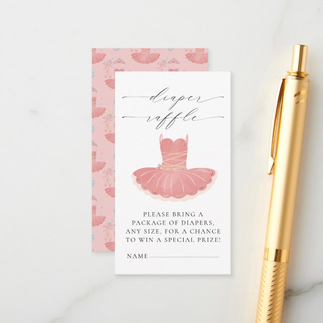Little Ballerina Pink Baby Shower Diaper Raffle  Enclosure Card (Front/Back In Situ)