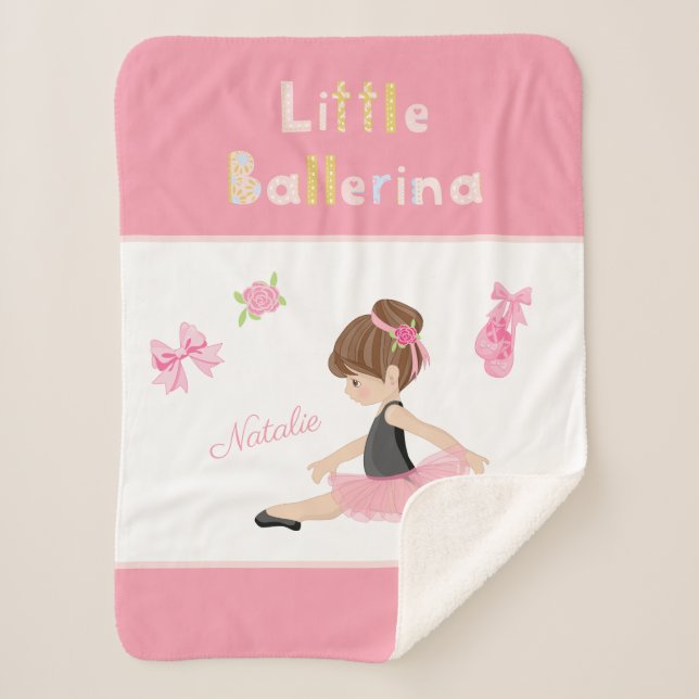 Little Ballerina Pink Ballet Girls Name Sherpa Blanket (Front)