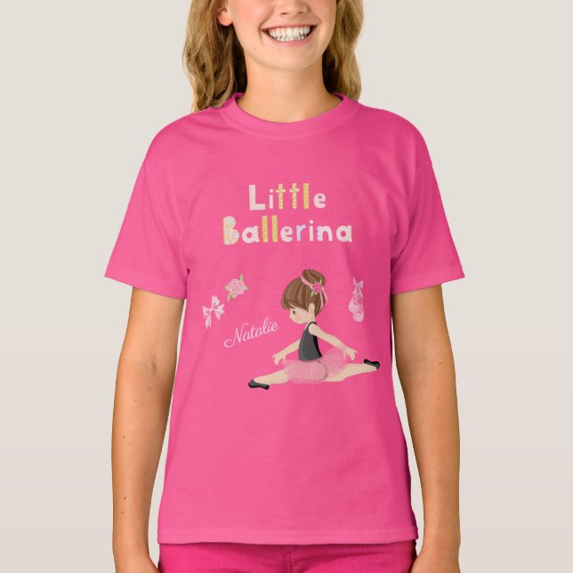 Little Ballerina Pink Ballet Girls Name T-Shirt (Front)