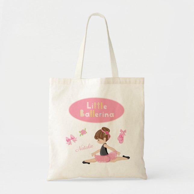 Little Ballerina Pink Ballet Girls Name Tote Bag (Front)