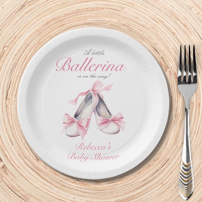 Little Ballerina Pink Bow Girl Baby Shower Paper Plate (Creator Uploaded)