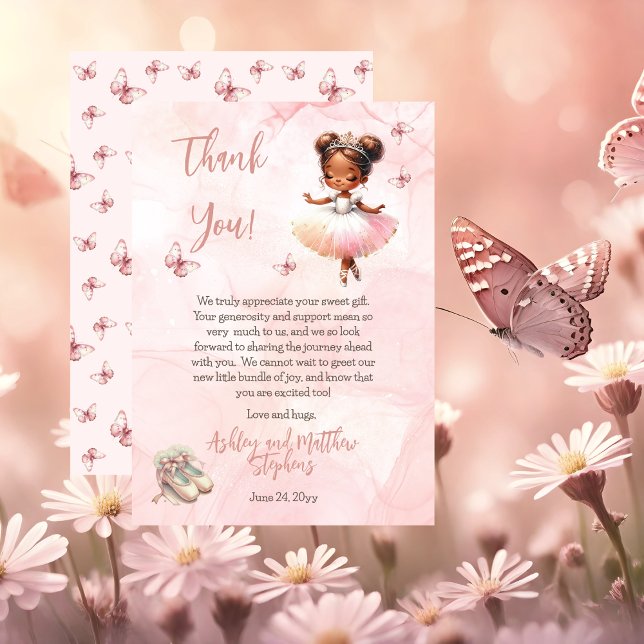 Little Ballerina Pink Girl Baby Shower Thank You Card ("A Sweet Little Ballerina Is On The Way & We're TUTU Excited!" Pink Girl Baby Shower Thank You Card)