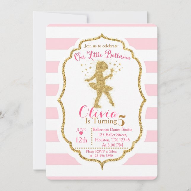 Little Ballerina Pink & Gold Invitation (Front)