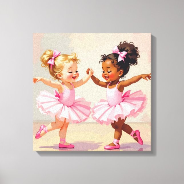 Little Ballerinas Dancing Cute Illustration Canvas Print (Front)