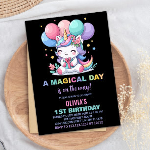 Little Ballons Unicorn Birthday Invitations