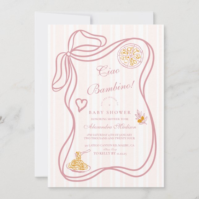 Little Bambina Pink Italian Baby Shower Invitation (Front)