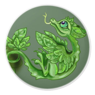 little Basil Herb Dragon Ceramic Knob
