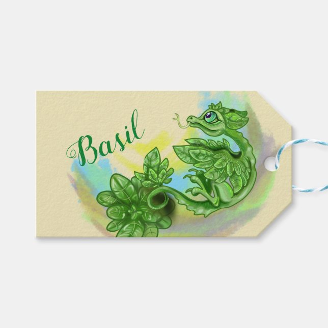 little Basil Herb Dragon Gift Tags (Front (Horizontal))