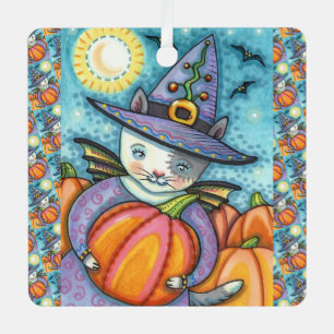LITTLE BAT CAT KITTEN, CUTE & COLORFUL HALLOWEEN METAL TREE DECORATION