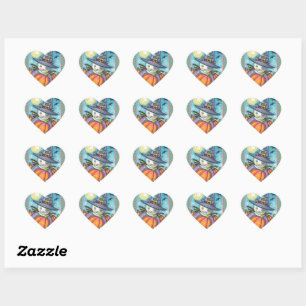 LITTLE BAT CAT KITTEN, CUTE & COLORFUL HEART STICKER