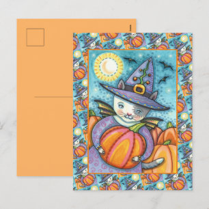LITTLE BAT CAT KITTEN, CUTE & COLORFUL HOLIDAY POSTCARD