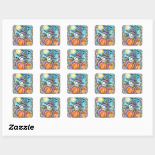 LITTLE BAT CAT KITTEN, CUTE & COLORFUL HOLIDAY SQUARE STICKER