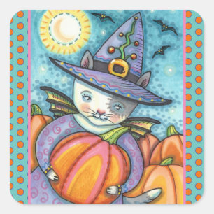 LITTLE BAT CAT KITTEN, CUTE & COLORFUL SQUARE STICKER