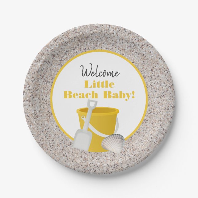 Little Beach Baby Shovel and Pail Baby Shower Paper Plate (Front)