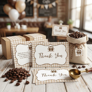 Little Bean Coffee Cup - Brown Gingham Thank You Card
