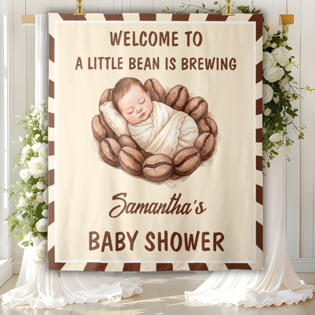 Little Bean Is Brewing Coffee Baby Shower Backdrop Tapestry (Creator Uploaded)