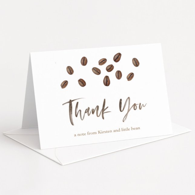 Little Bean Is Brewing Coffee Theme Baby Shower Thank You Card (A minimalist coffee bean thank you card for a love is brewing or baby is brewing theme shower)