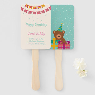 little bear and pink back birthday hand fan
