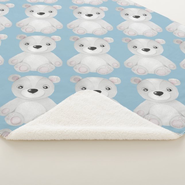 Little Bear Baby Shower Birthday Boy Sherpa Blanket (3/4)