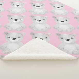 Little Bear Baby Shower Birthday Girl Pink Sherpa Blanket