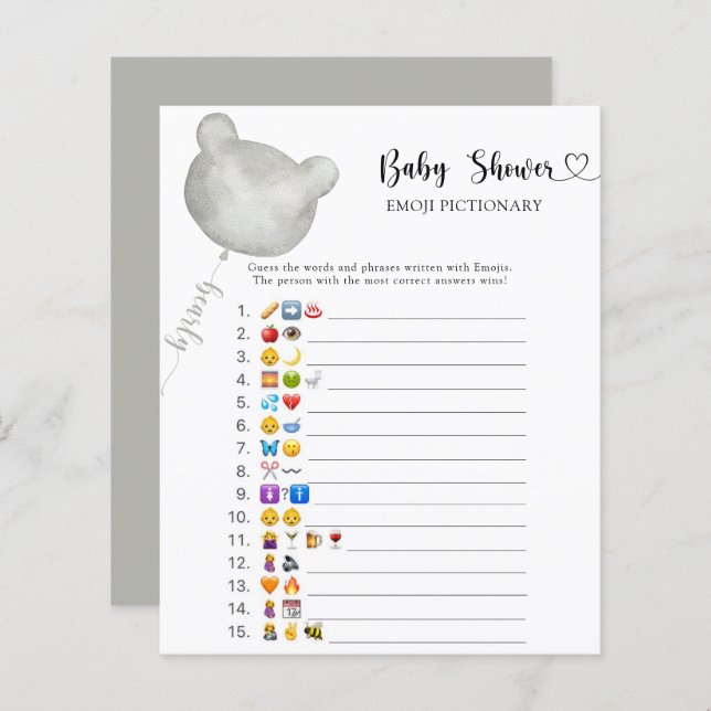 Little Bear baby shower emoji pictionary game (Front/Back)