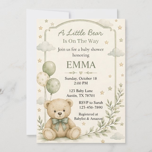 Little Bear Baby Shower Invitation (Front)