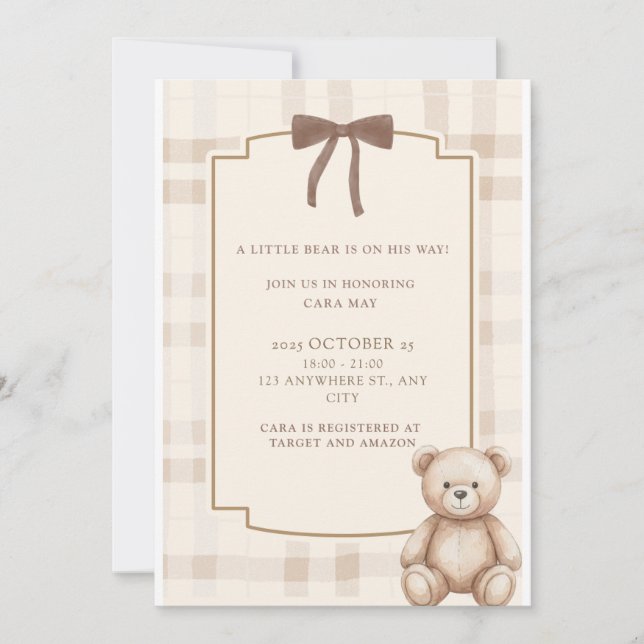 Little Bear Baby Shower Invite  (Front)