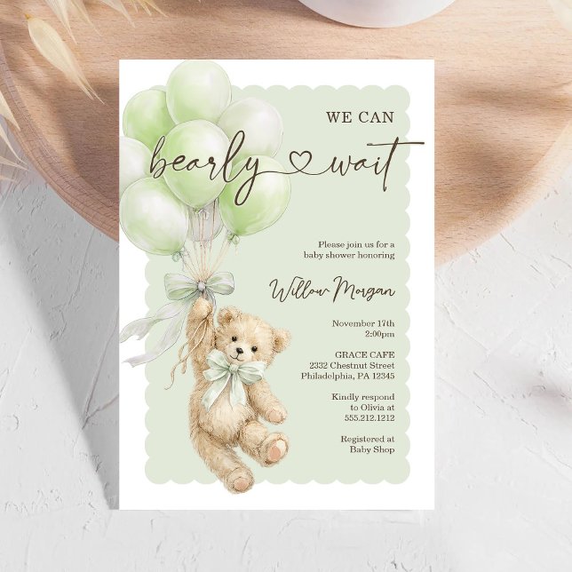 Little Bear Baby Shower Teddy Bear Balloons Invitation (Creator Uploaded)