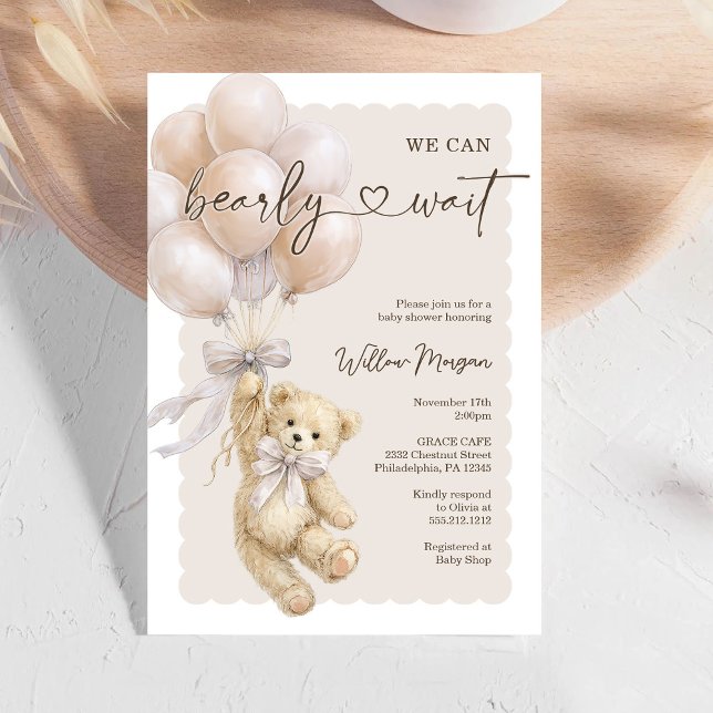 Little Bear Baby Shower Teddy Bear Balloons Invitation (Creator Uploaded)