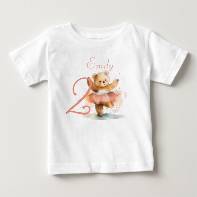 Little bear ballerina watercolor pink Birthday Baby T-Shirt (Front)
